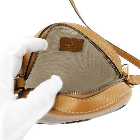 GUCCI Disney Collaboration Round Shoulder Bag GG Supreme/Leather Brown 603938 - Picture 12 of 13